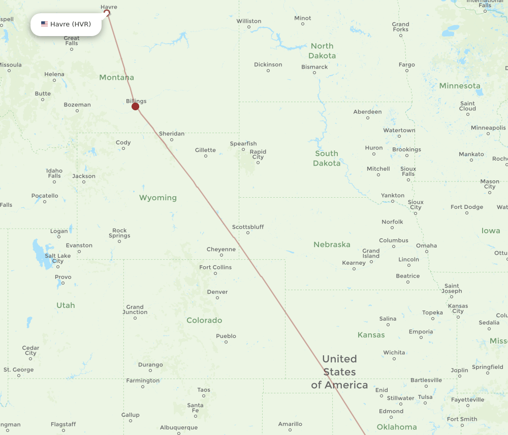 All flight routes from Dallas to Havre, DFW to HVR Flight Routes