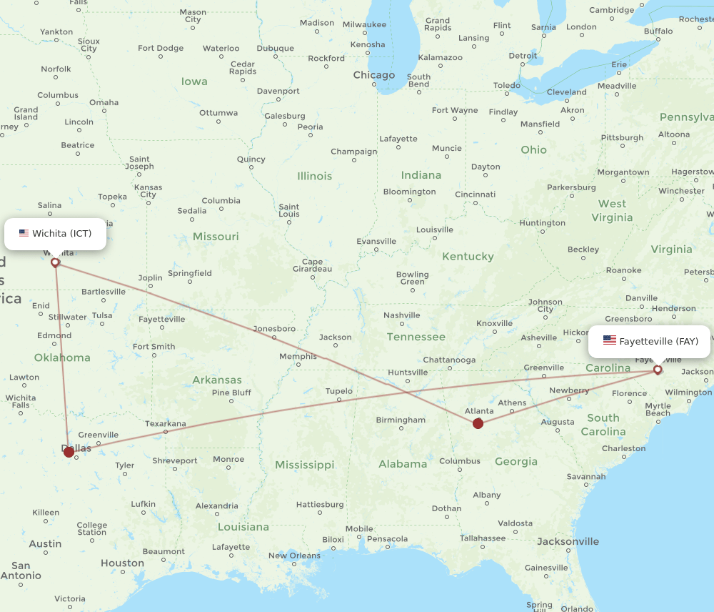 Flights from Wichita to Fayetteville, ICT to FAY Flight Routes
