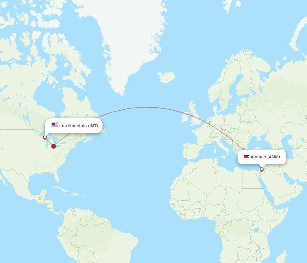 All flight routes from Iron Mountain to Amman, IMT to AMM Flight Routes