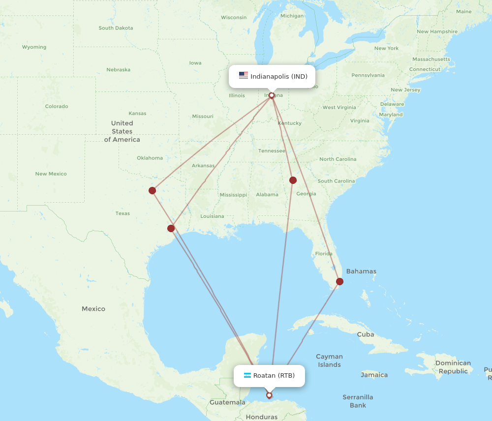 Flights from Indianapolis to Roatan, IND to RTB Flight Routes