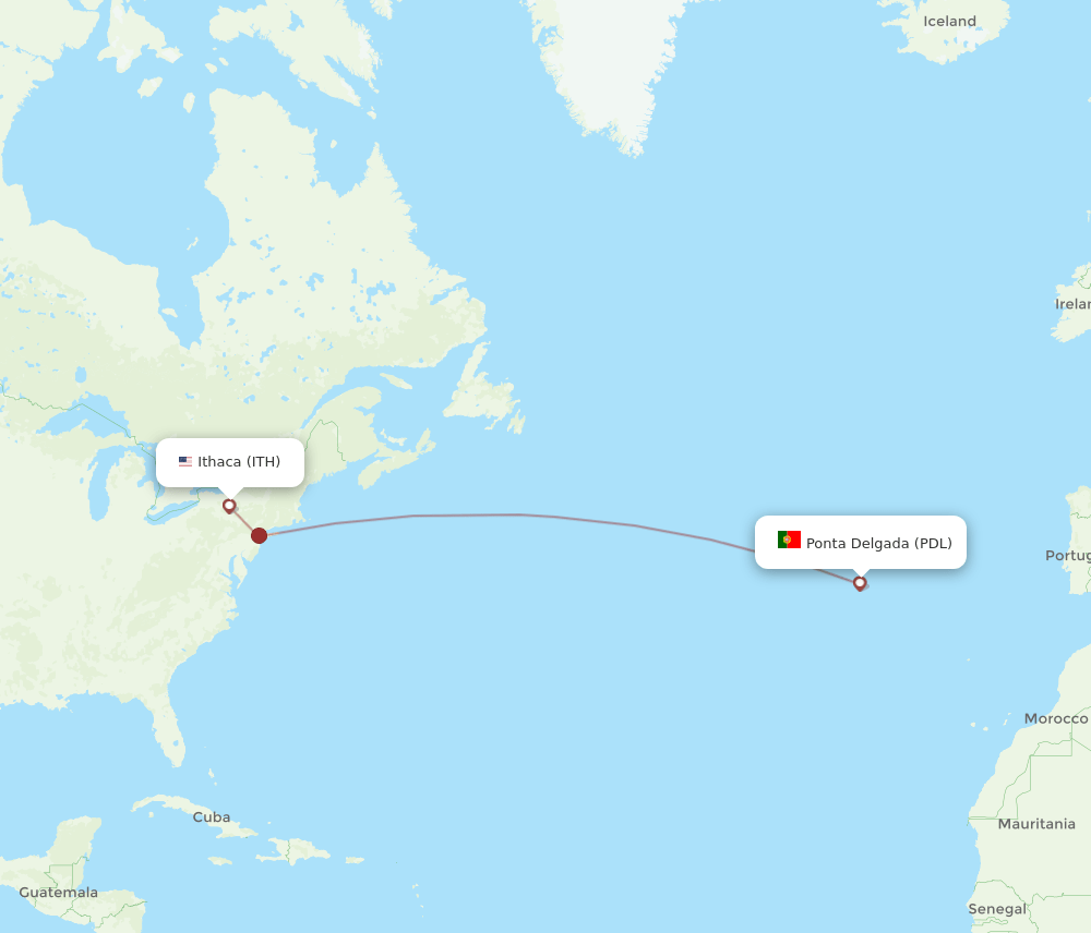 Flights from Ithaca to Ponta Delgada (Azores), ITH to PDL Flight Routes