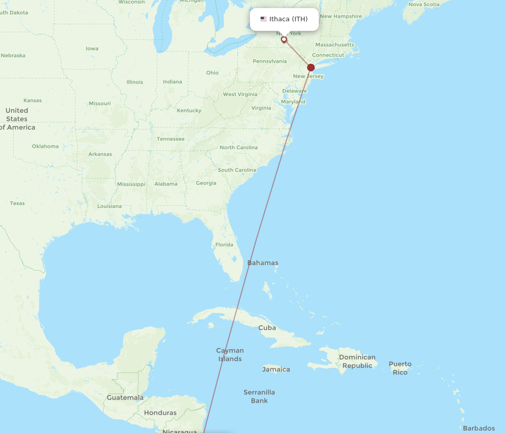 Flights from Ithaca to San Jose, ITH to SJO Flight Routes