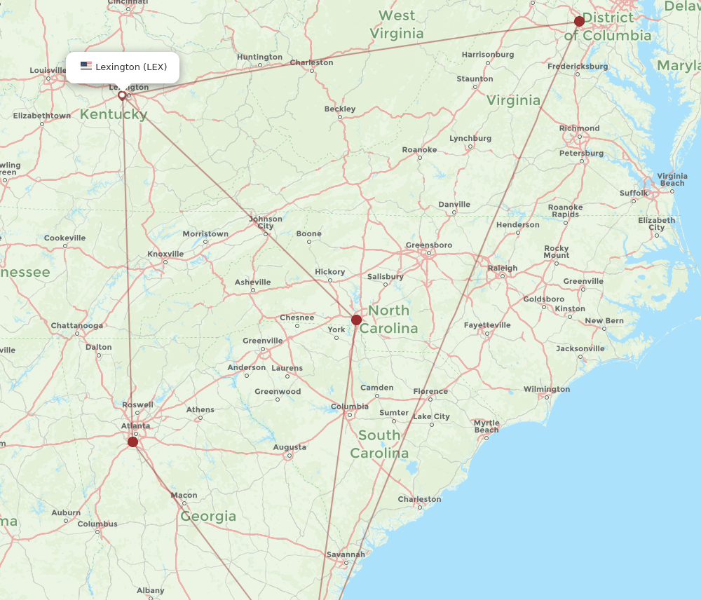 All flight routes from Jacksonville to Lexington, JAX to LEX Flight