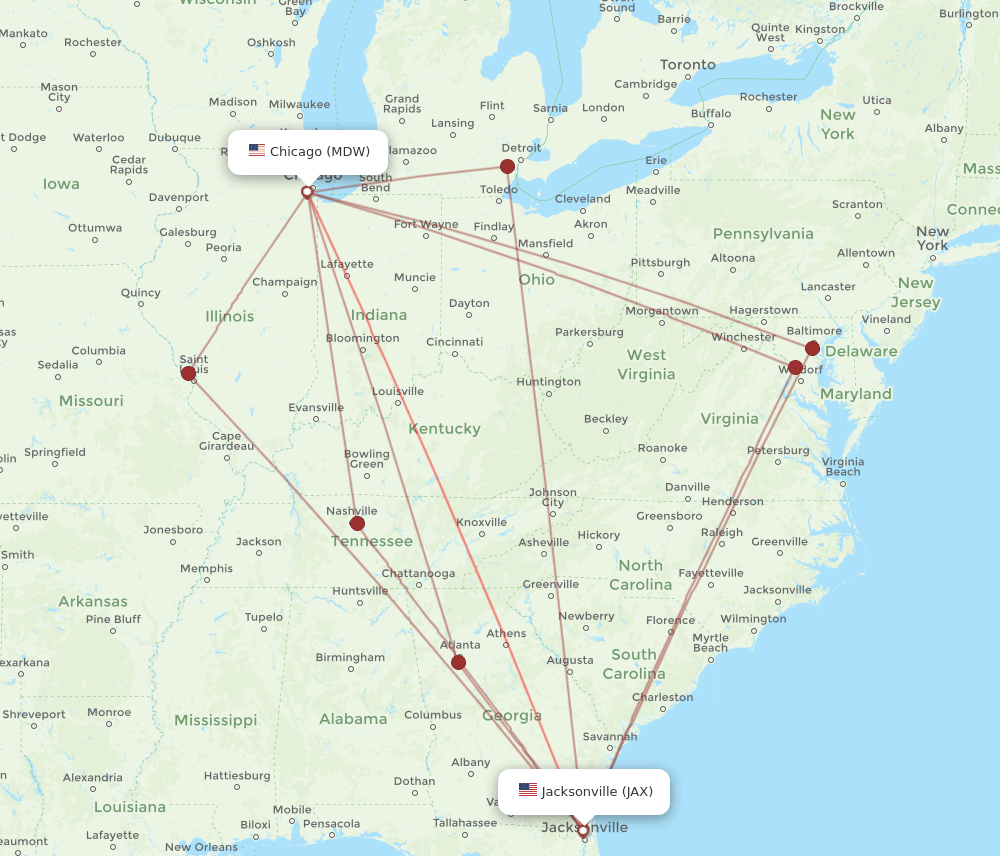 Flights from Jacksonville to Chicago, JAX to MDW Flight Routes