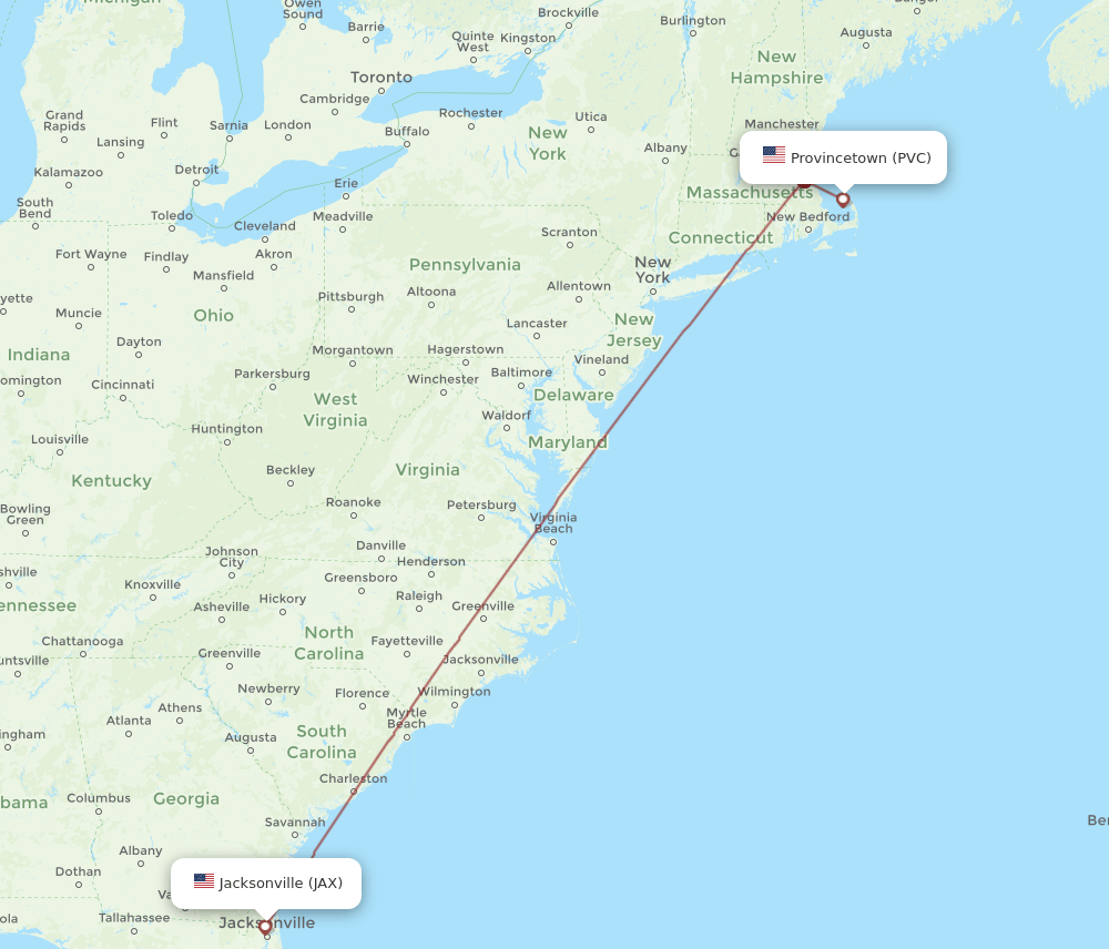 Flights from Jacksonville to Provincetown, JAX to PVC Flight Routes