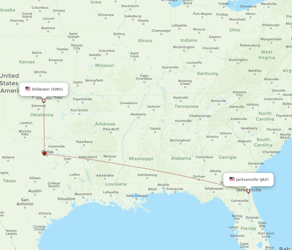 Flights from Jacksonville to Stillwater, JAX to SWO Flight Routes