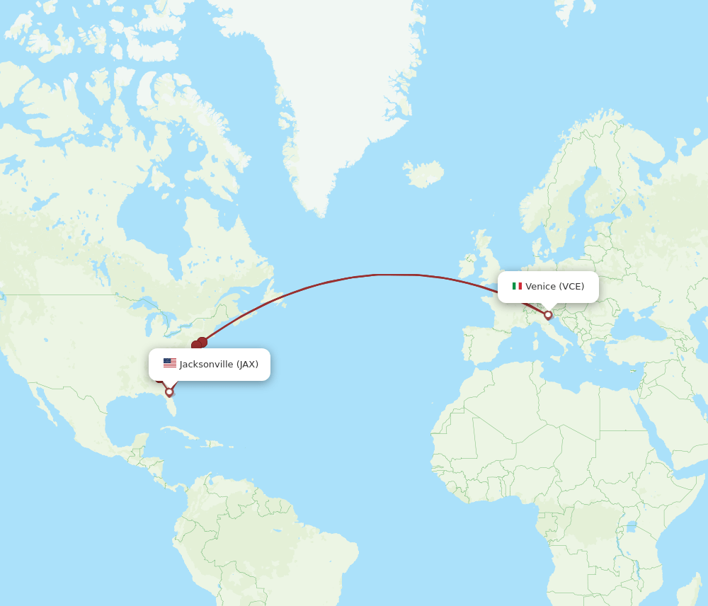 All flight routes from Jacksonville to Venice, JAX to VCE Flight Routes
