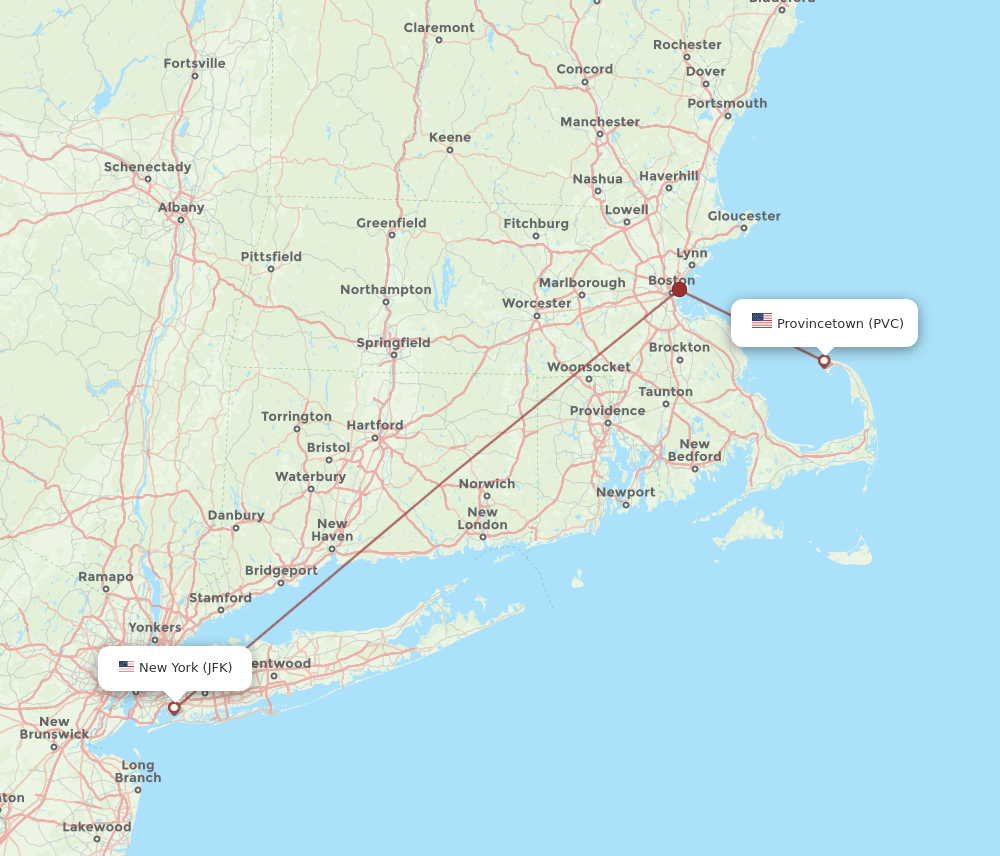 Flights from New York to Provincetown, JFK to PVC Flight Routes