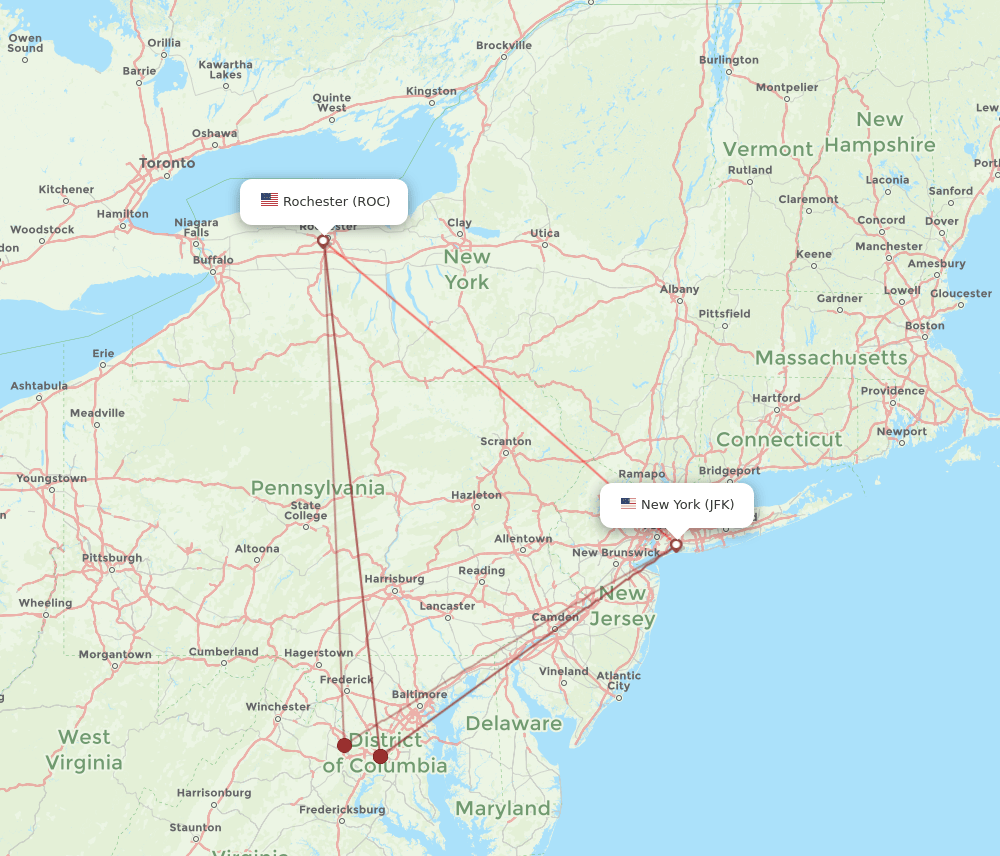 Flights from New York to Rochester, JFK to ROC Flight Routes