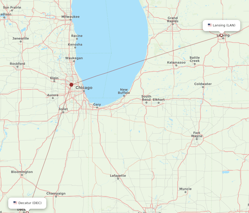 Flights from Lansing to Decatur, LAN to DEC Flight Routes