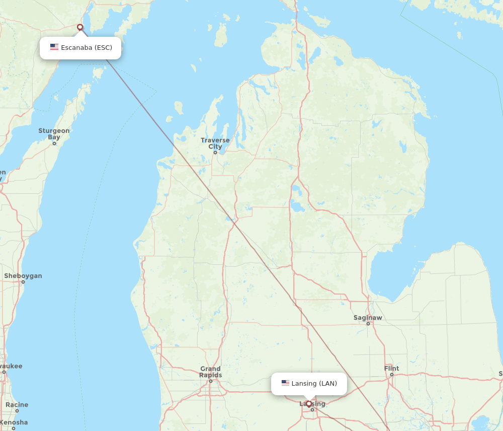 Flights from Lansing to Escanaba, LAN to ESC Flight Routes
