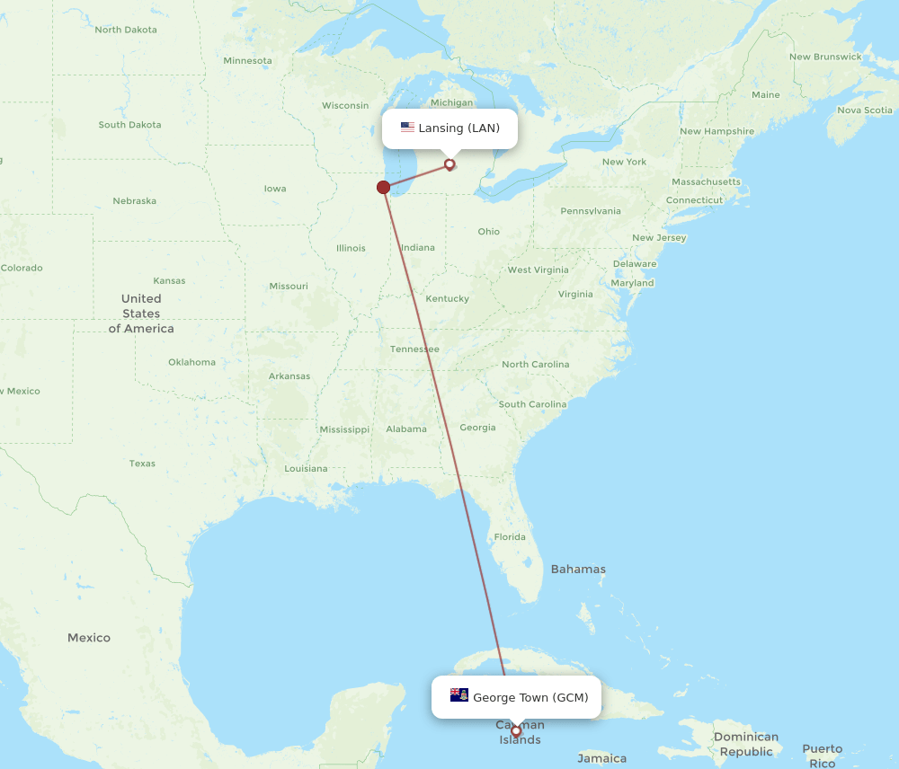Flights from Lansing to Grand Cayman Island, LAN to GCM Flight Routes