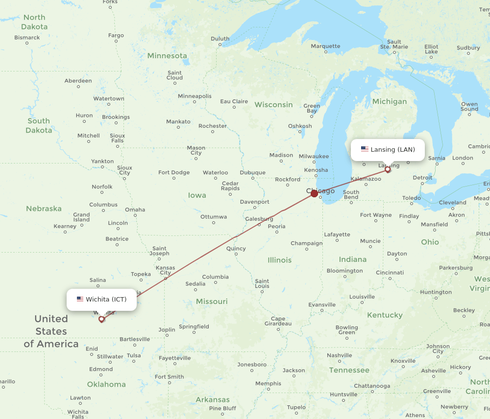 Flights from Lansing to Wichita, LAN to ICT Flight Routes