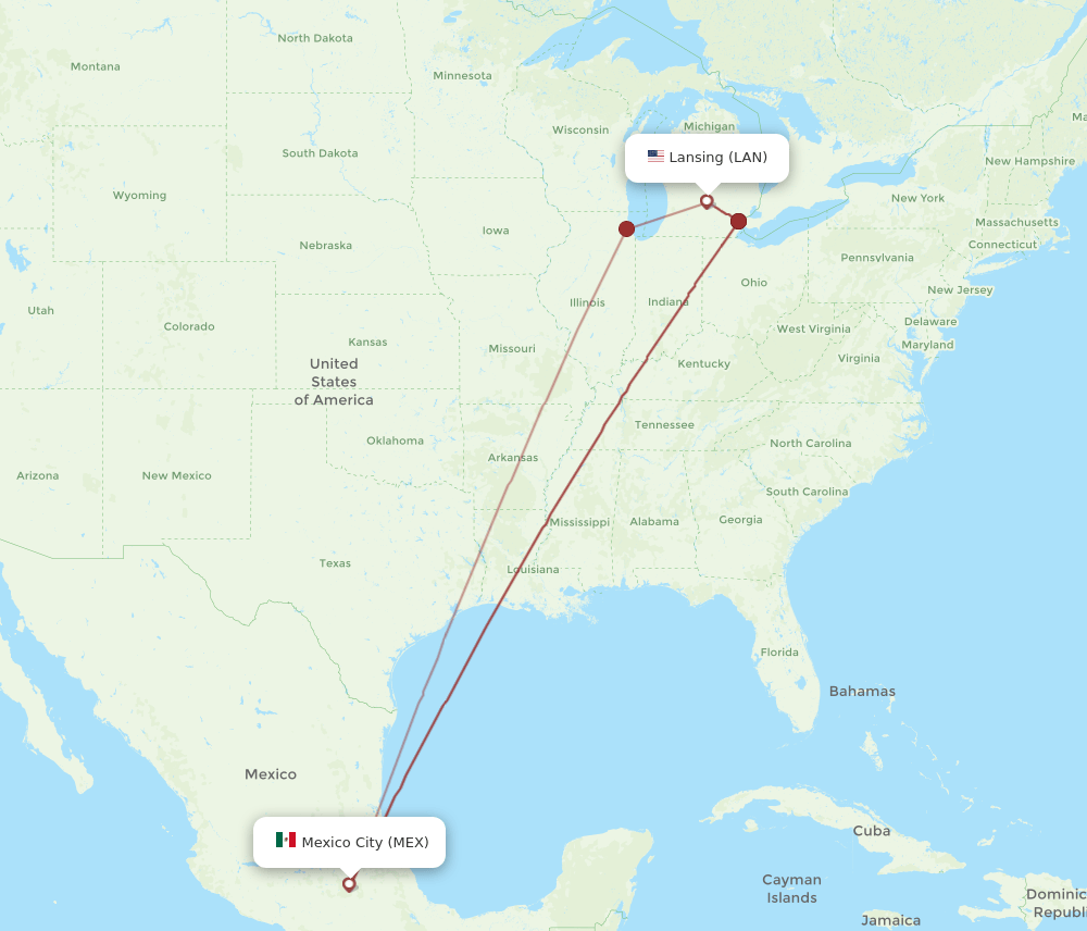 Flights from Lansing to Mexico City, LAN to MEX Flight Routes