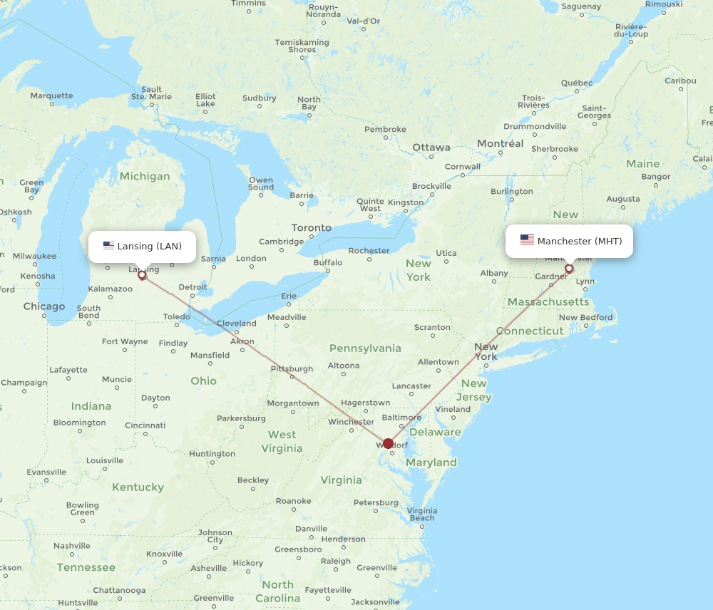 Flights from Lansing to Manchester, LAN to MHT Flight Routes