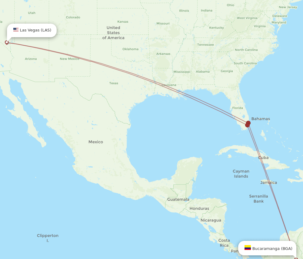 Flights from Las Vegas to Bucaramanga, LAS to BGA Flight Routes