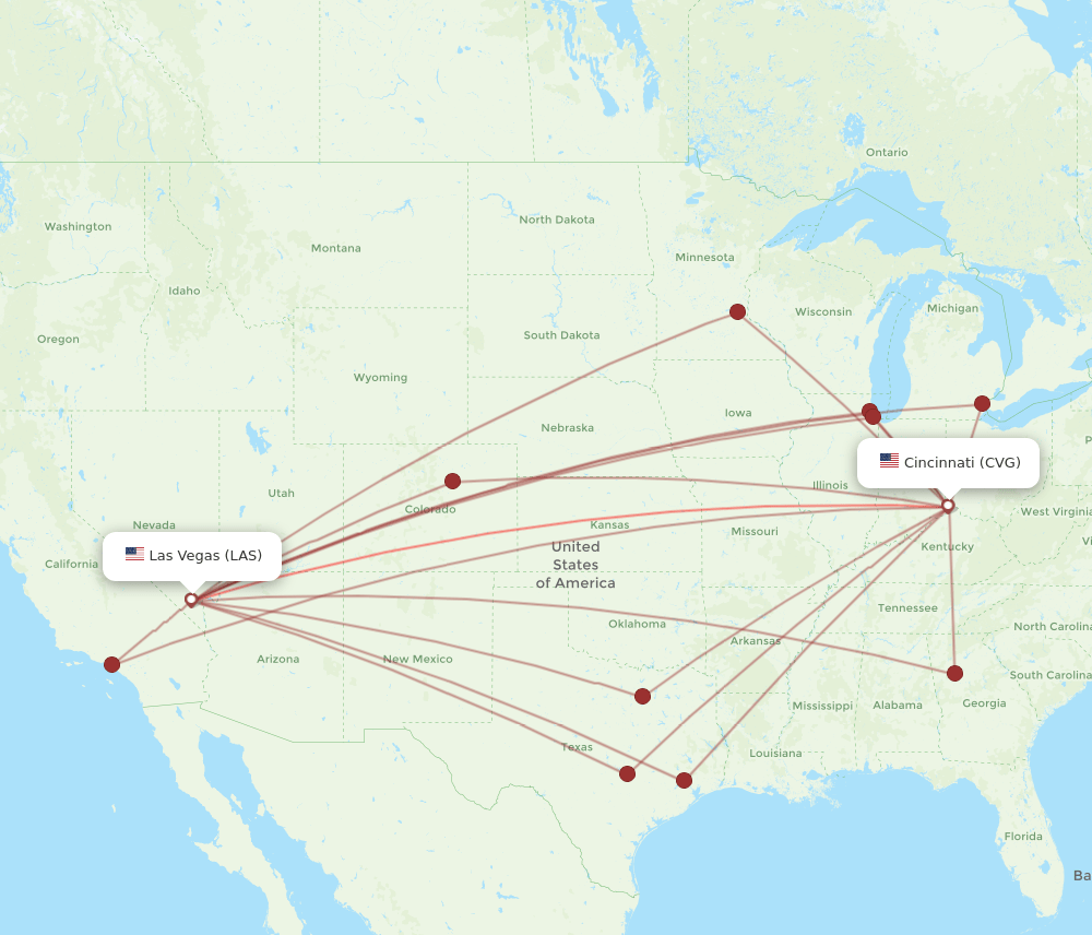 Flights from Las Vegas to Cincinnati, LAS to CVG Flight Routes