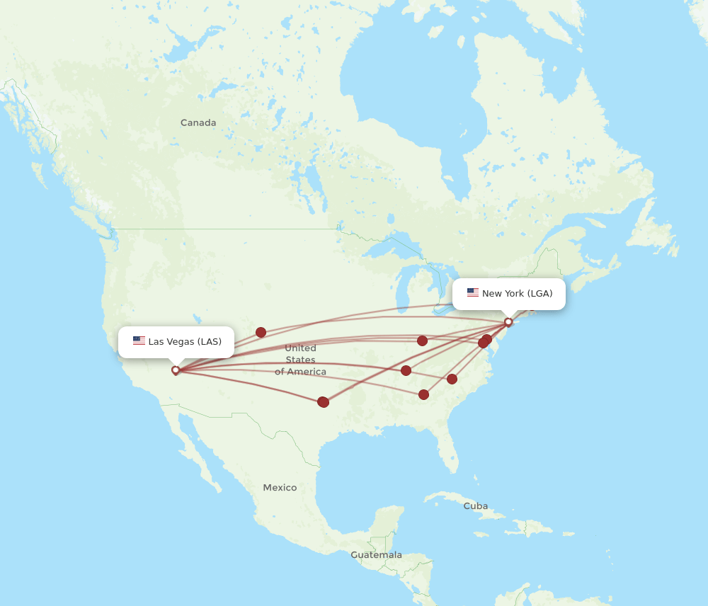 All flight routes from Las Vegas to New York, LAS to LGA Flight Routes