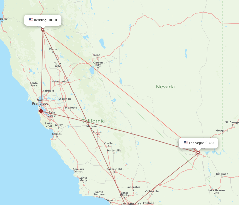 Flights from Las Vegas to Redding, LAS to RDD Flight Routes