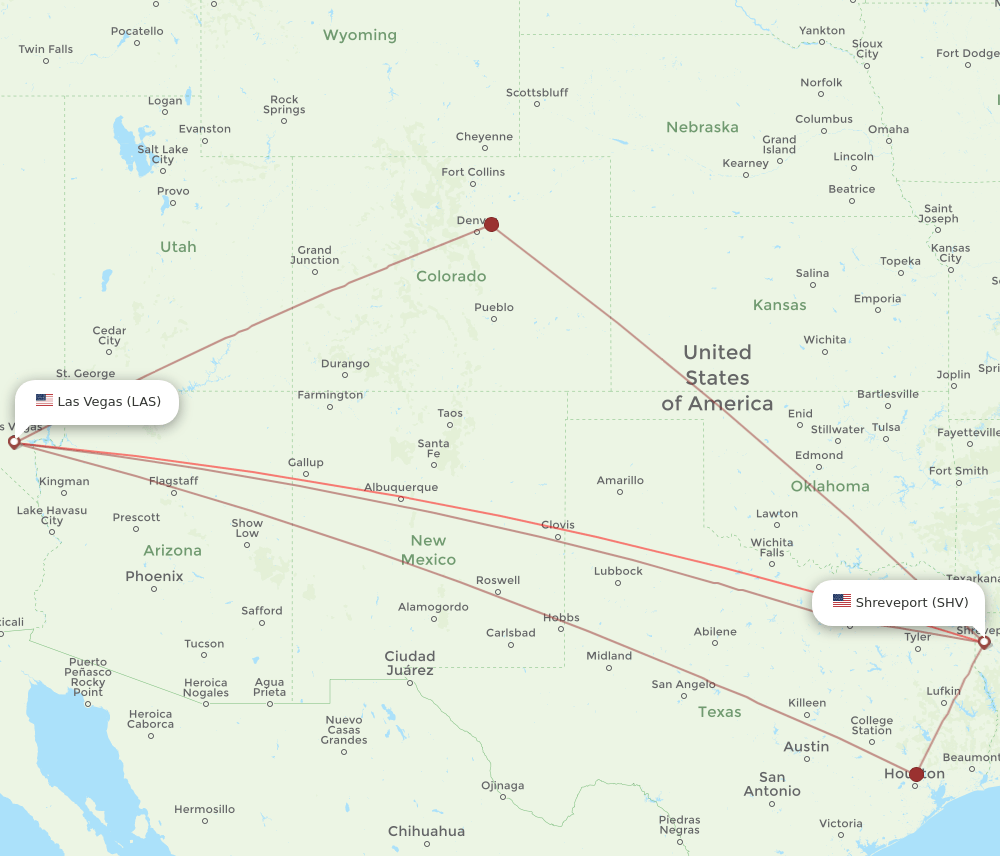 Flights from Las Vegas to Shreveport, LAS to SHV Flight Routes