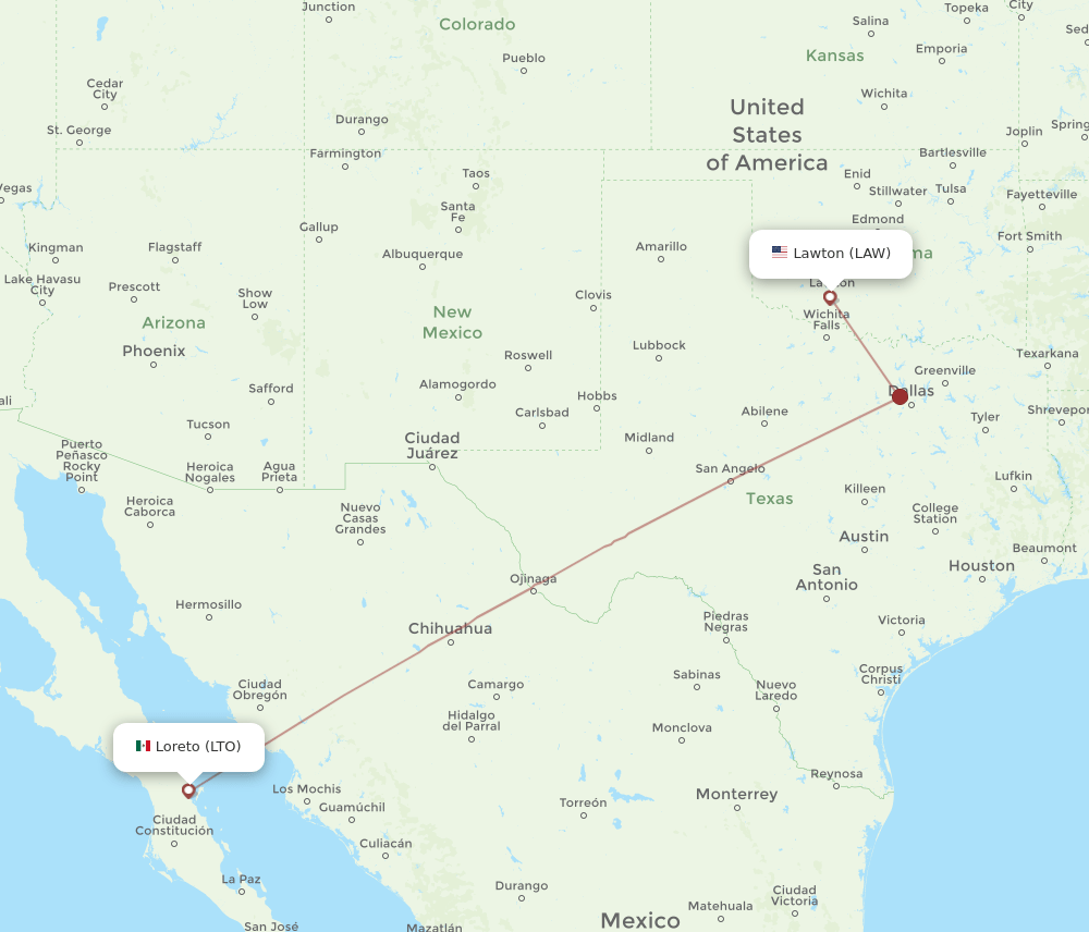 Flights from Lawton to Loreto, LAW to LTO Flight Routes