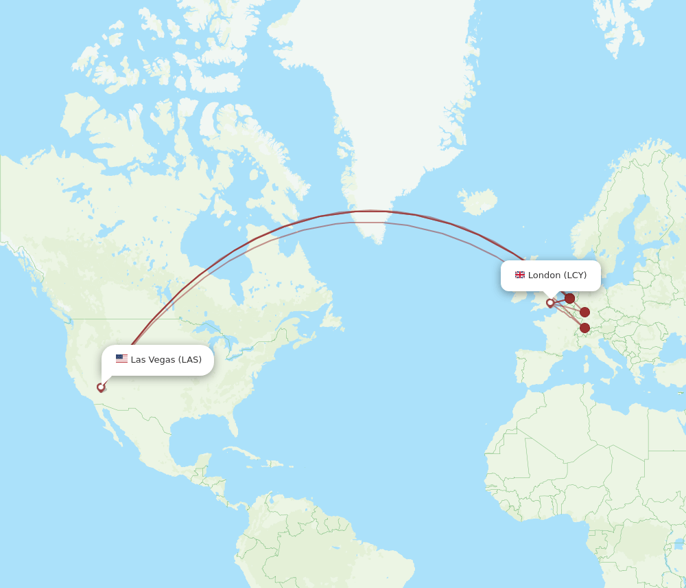 Flights from London to Las Vegas, LCY to LAS Flight Routes