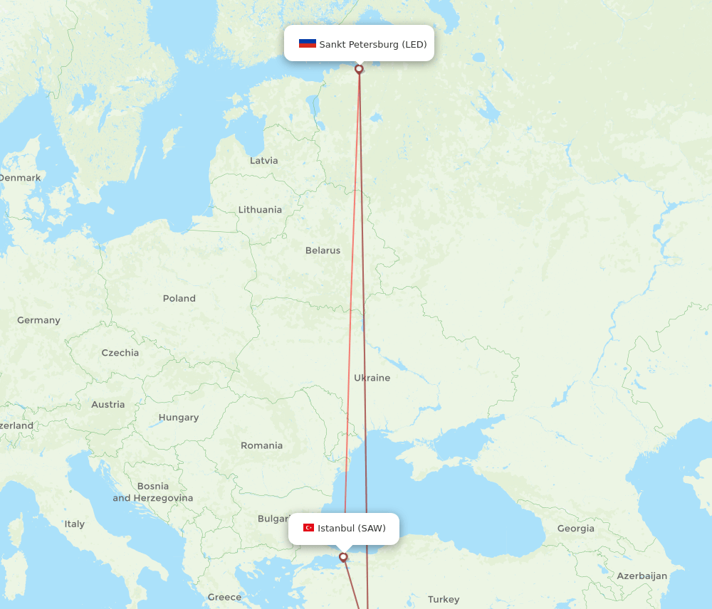 Flights from Saint Petersburg to Istanbul, LED to SAW Flight Routes
