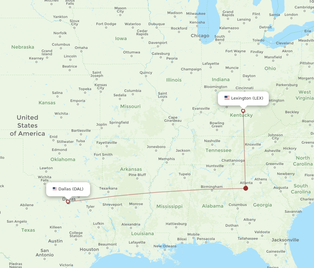 Flights from Lexington to Dallas, LEX to DAL Flight Routes