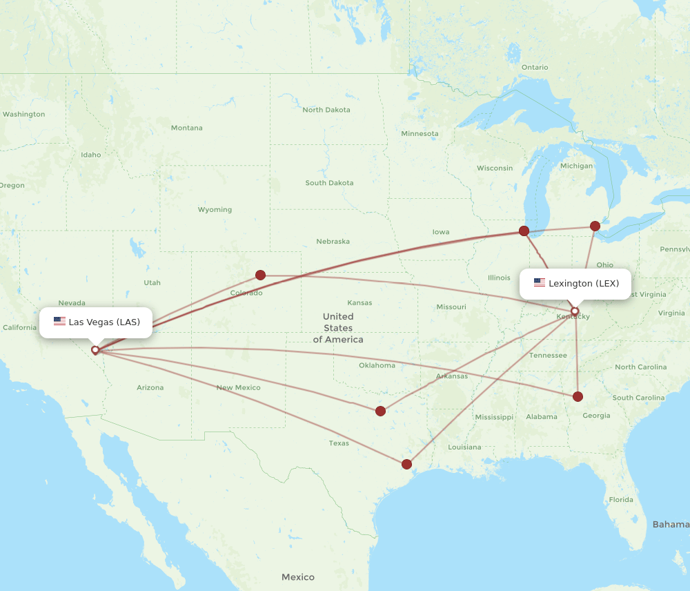 All flight routes from Lexington to Las Vegas, LEX to LAS Flight Routes