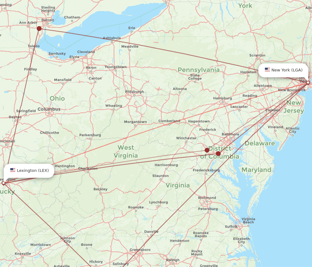 Flights from Lexington to New York, LEX to LGA Flight Routes