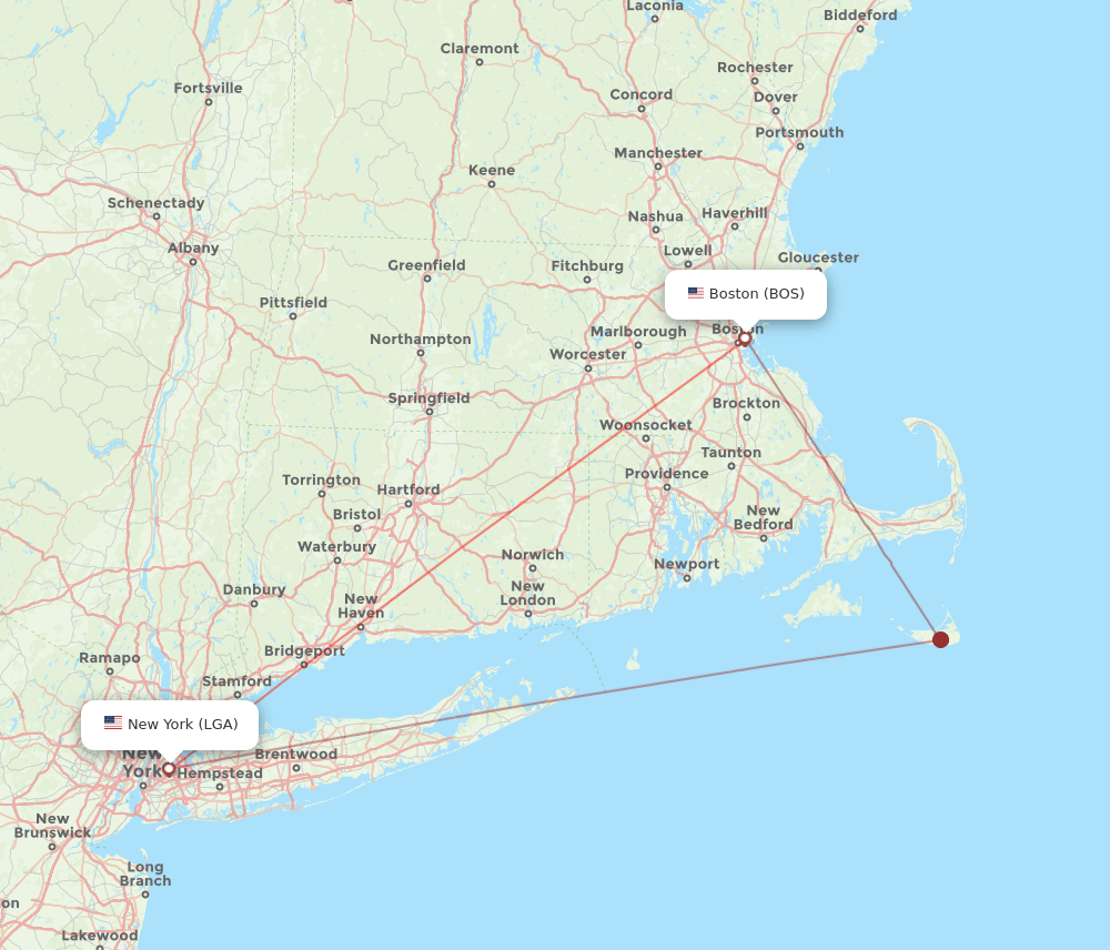 All flight routes from New York to Boston, LGA to BOS Flight Routes