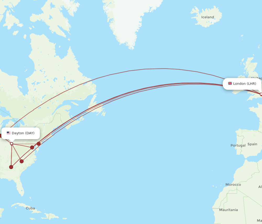 Flights from London to Dayton, LHR to DAY Flight Routes