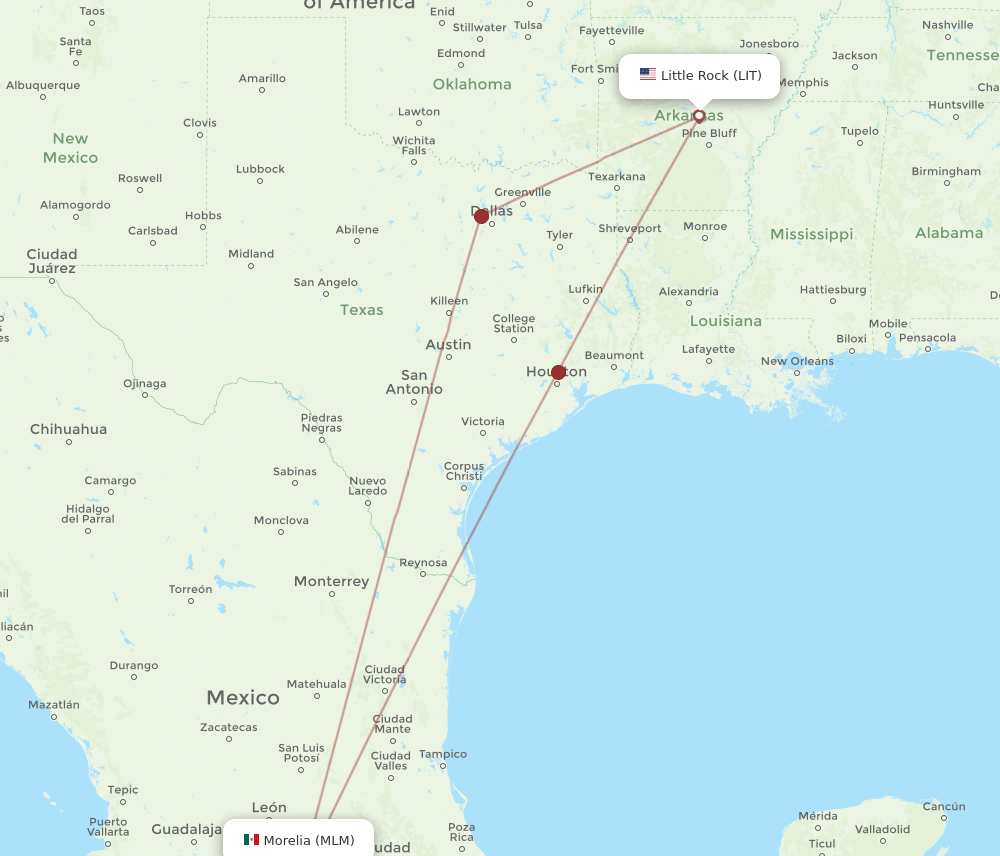 Flights from Little Rock to Morelia, LIT to MLM Flight Routes