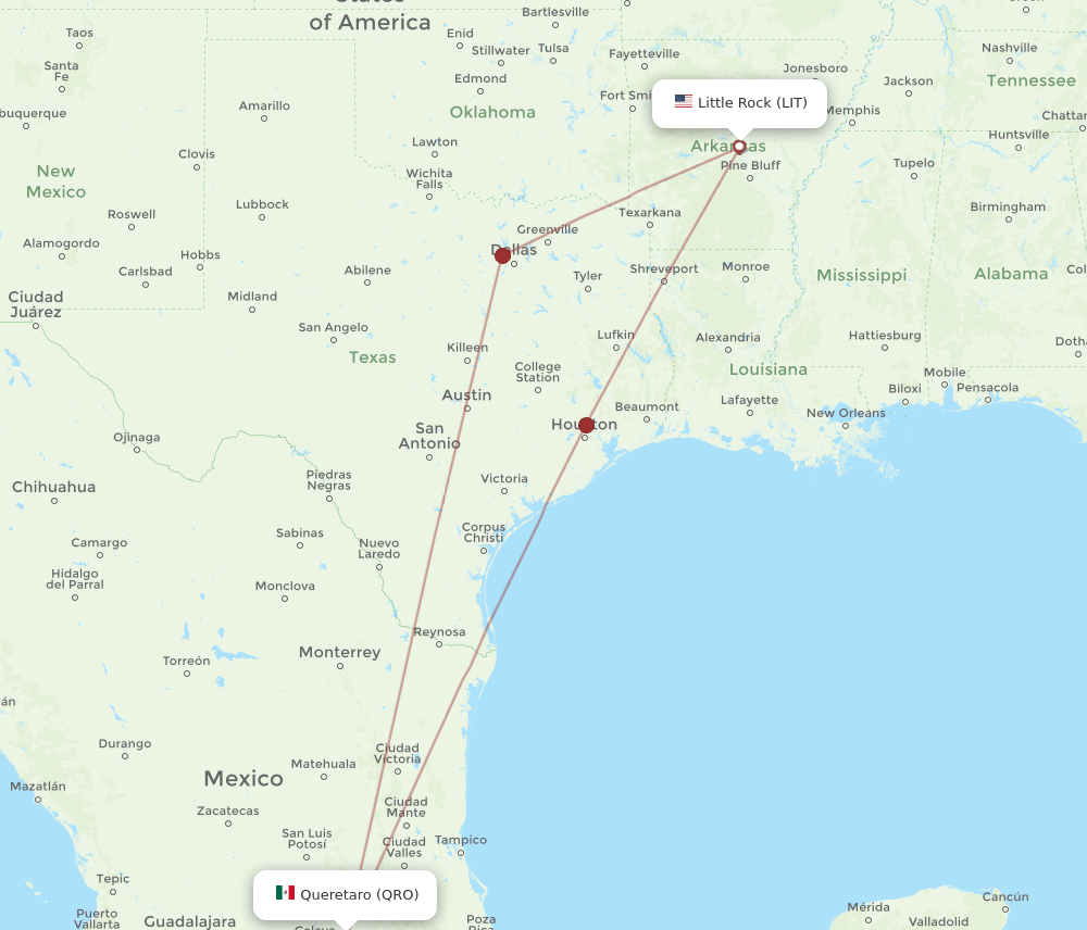 Flights from Little Rock to Queretaro, LIT to QRO Flight Routes