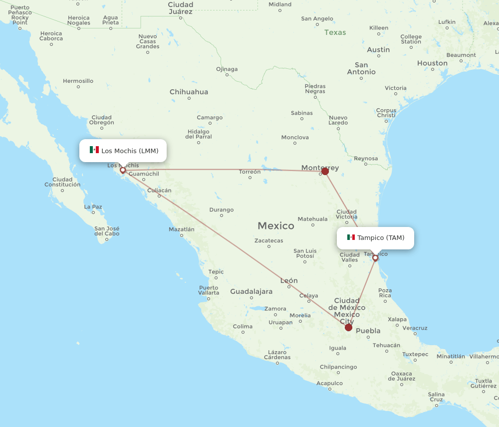 Flights from Los Mochis to Tampico, LMM to TAM Flight Routes