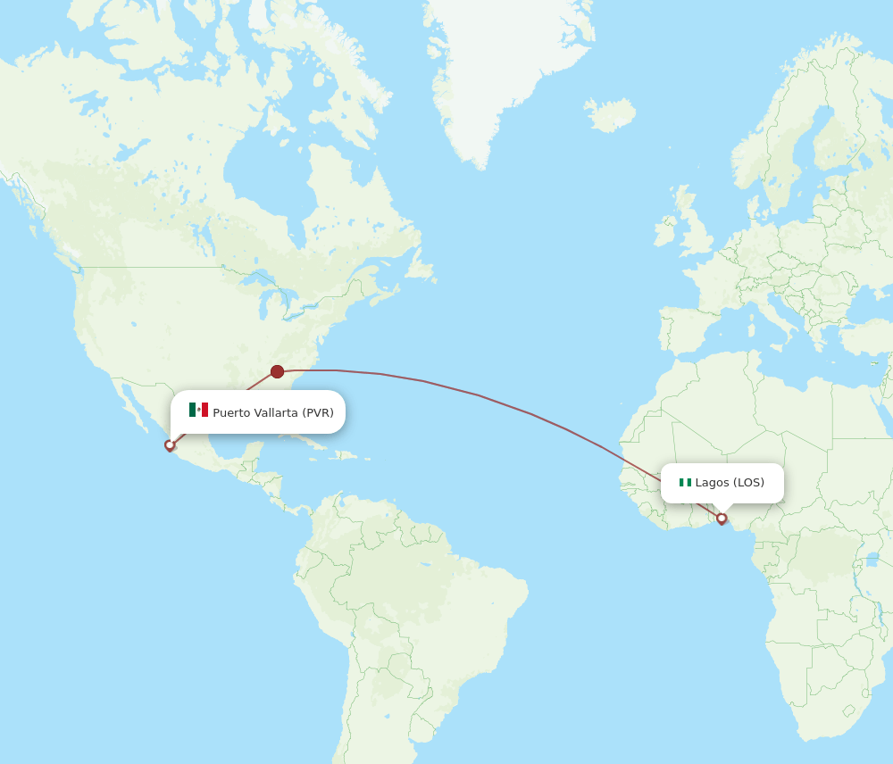 Flights from Lagos to Puerto Vallarta, LOS to PVR Flight Routes