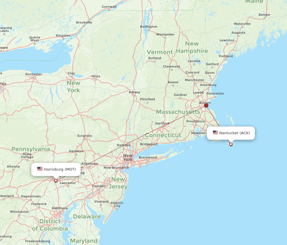 Flights from Middletown to Nantucket, MDT to ACK Flight Routes