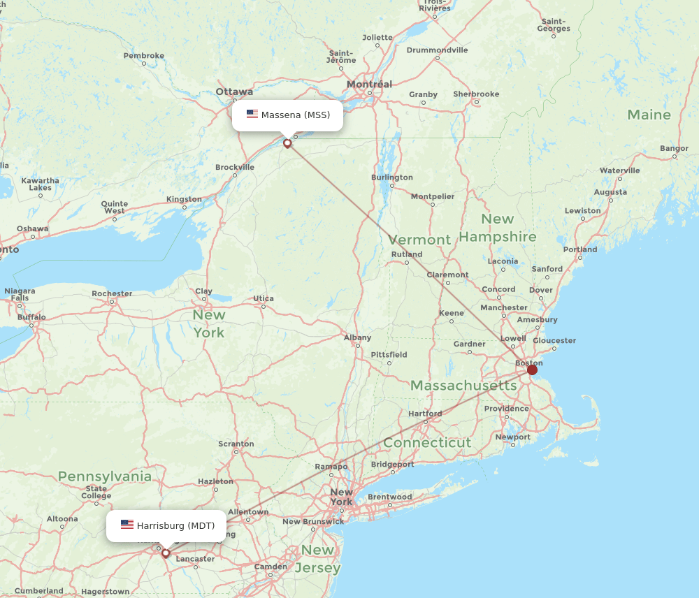 Flights from Middletown to Massena, MDT to MSS Flight Routes