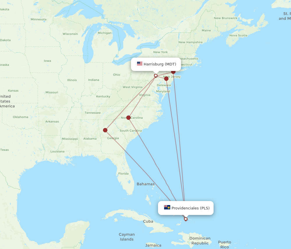 Flights from Middletown to Providenciales, MDT to PLS Flight Routes