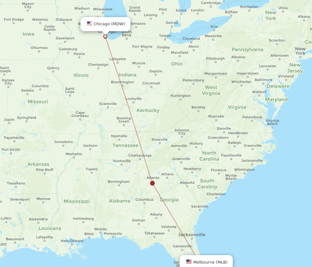 Flights from Chicago to Melbourne, MDW to MLB Flight Routes