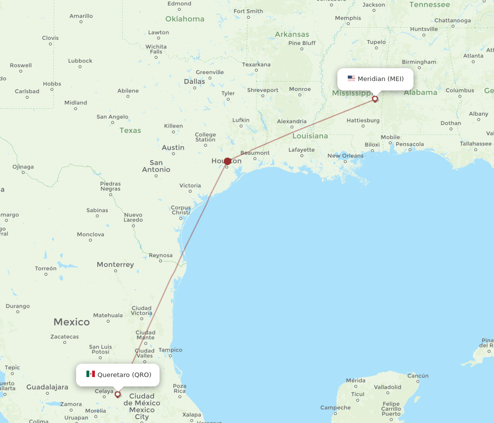All flight routes from Meridian to Queretaro, MEI to QRO Flight Routes