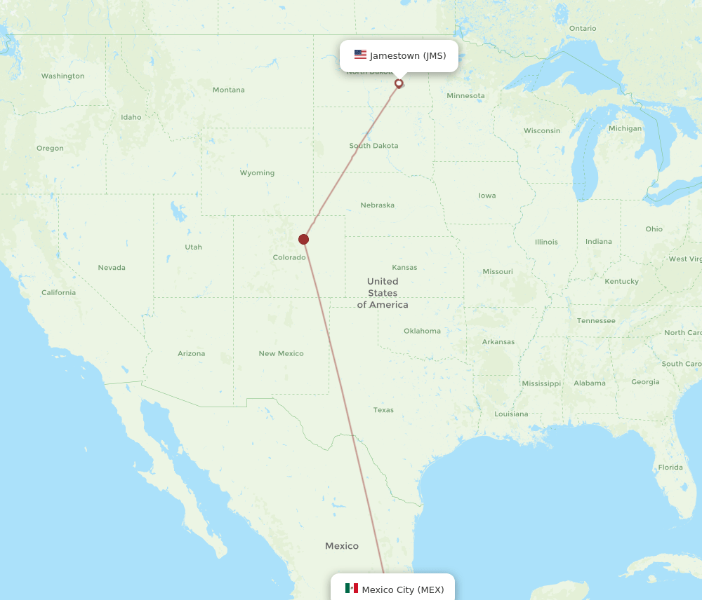 Flights from Mexico City to Jamestown, MEX to JMS Flight Routes