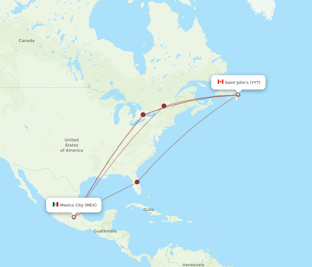 Flights from Mexico City to Saint John's, MEX to YYT Flight Routes