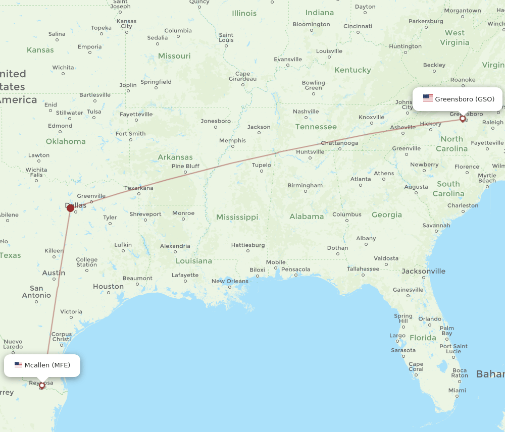 Flights from McAllen to Greensboro/High Point, MFE to GSO Flight Routes