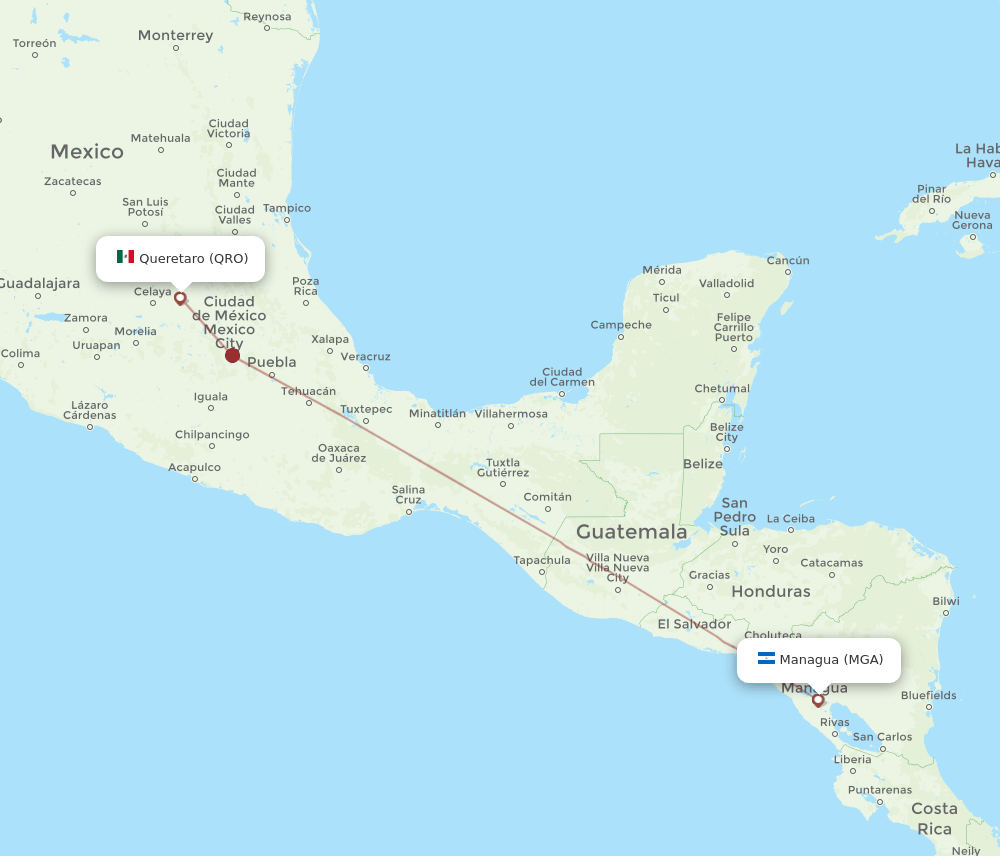 Flights from Managua to Queretaro, MGA to QRO Flight Routes