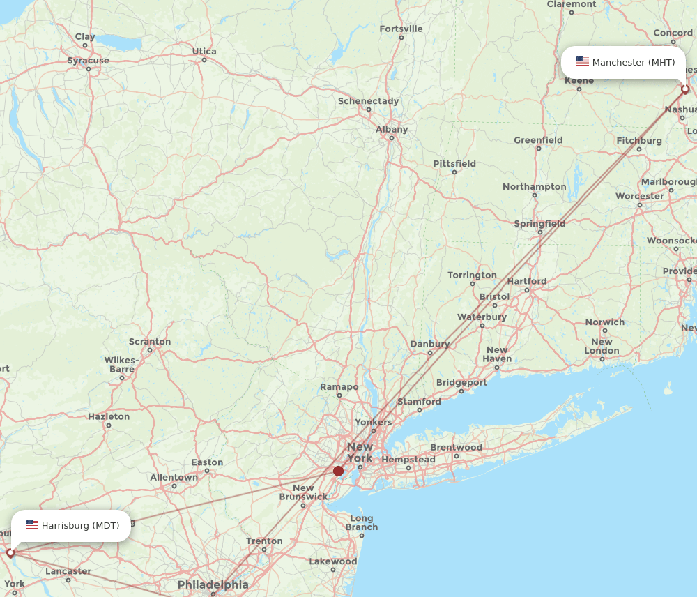 Flights from Manchester to Middletown, MHT to MDT Flight Routes