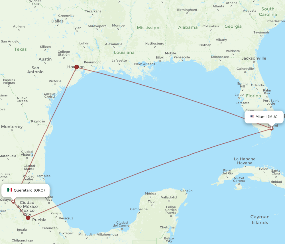 Flights from Miami to Queretaro, MIA to QRO Flight Routes