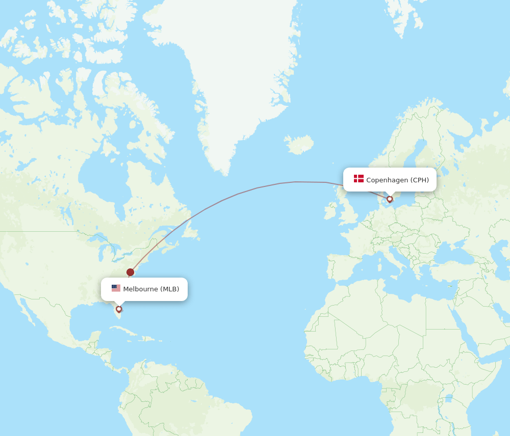 All flight routes from Copenhagen to Melbourne, CPH to MLB Flight Routes