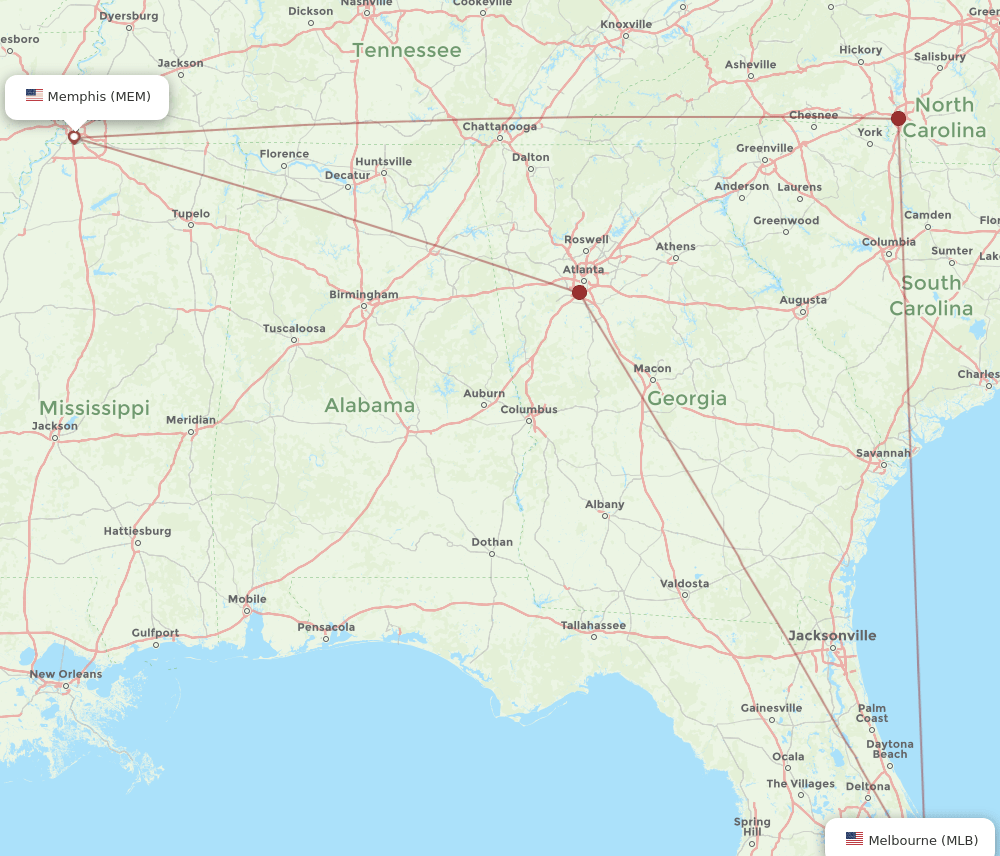 Flights from Melbourne to Memphis, MLB to MEM Flight Routes