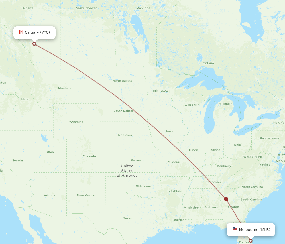 All flight routes from Melbourne to Calgary, MLB to YYC Flight Routes